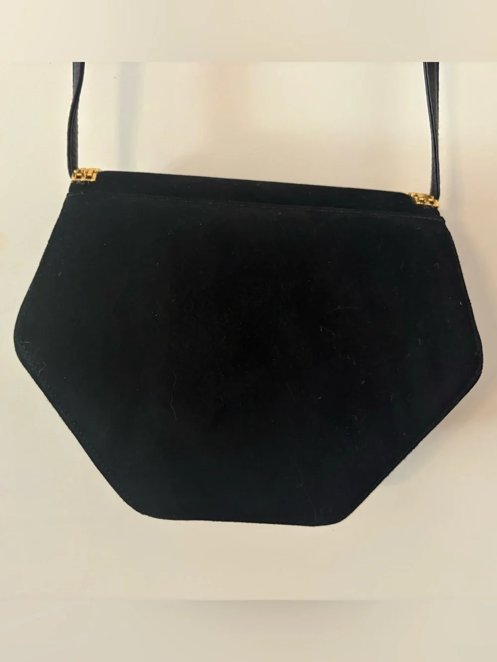 Vintage Rodo Italy Black Suede Structured Evening Bag / Minaudière, likely 1980s